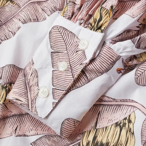 Desmond + Dempsey for H&M Pink Banana Print Balloon Sleeve Mini Shirt Dress - Picture 2 of 3